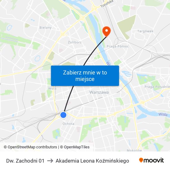 Dw. Zachodni 01 to Akademia Leona Koźmińskiego map