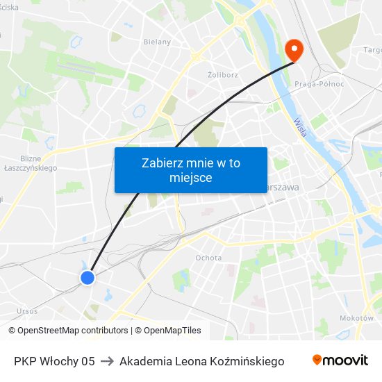 PKP Włochy 05 to Akademia Leona Koźmińskiego map