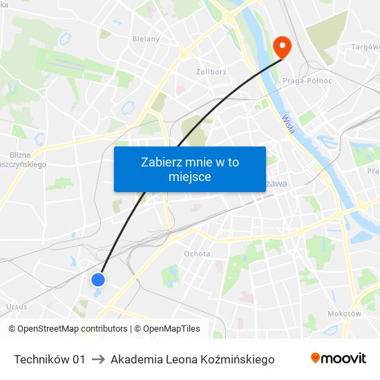 Techników 01 to Akademia Leona Koźmińskiego map