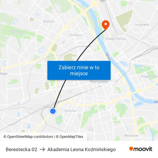 Berestecka 02 to Akademia Leona Koźmińskiego map