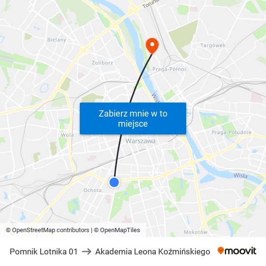 Pomnik Lotnika 01 to Akademia Leona Koźmińskiego map