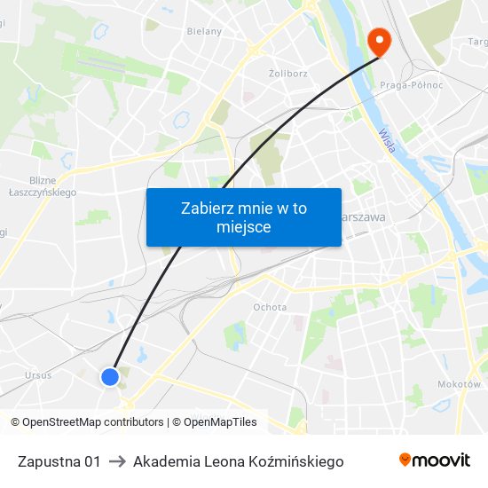 Zapustna 01 to Akademia Leona Koźmińskiego map