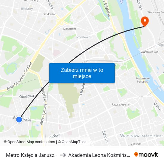 Metro Księcia Janusza 03 to Akademia Leona Koźmińskiego map