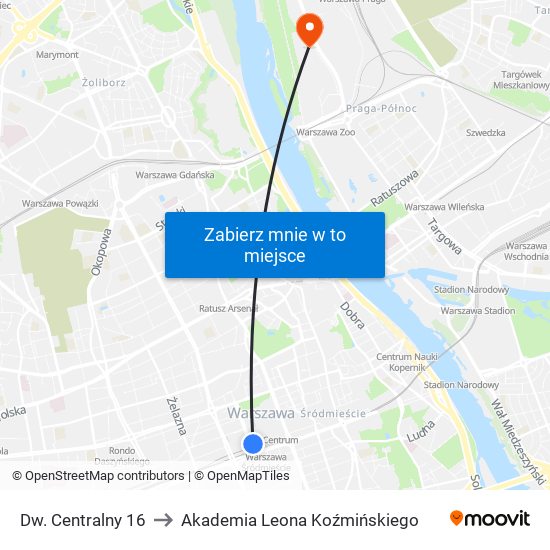 Dw. Centralny 16 to Akademia Leona Koźmińskiego map