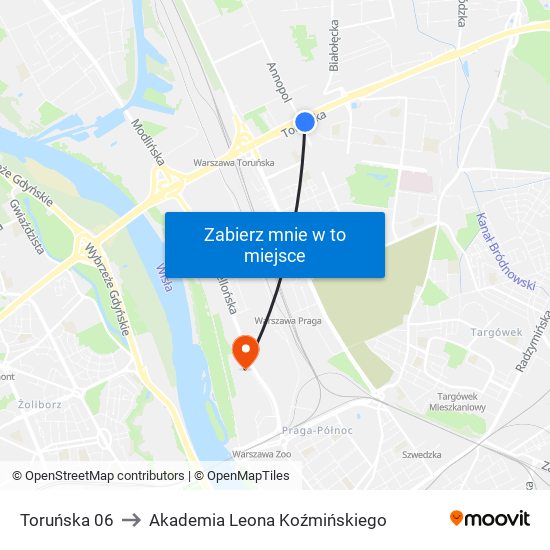 Toruńska 06 to Akademia Leona Koźmińskiego map