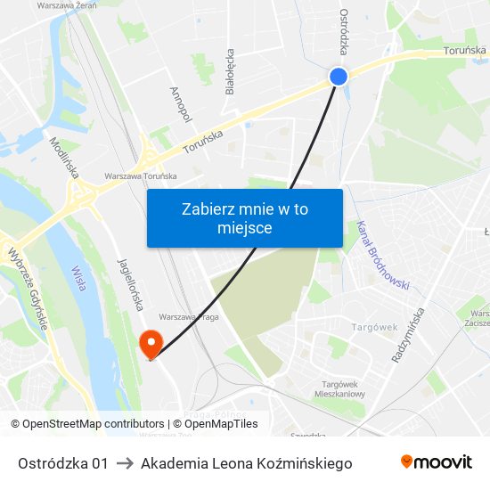 Ostródzka to Akademia Leona Koźmińskiego map