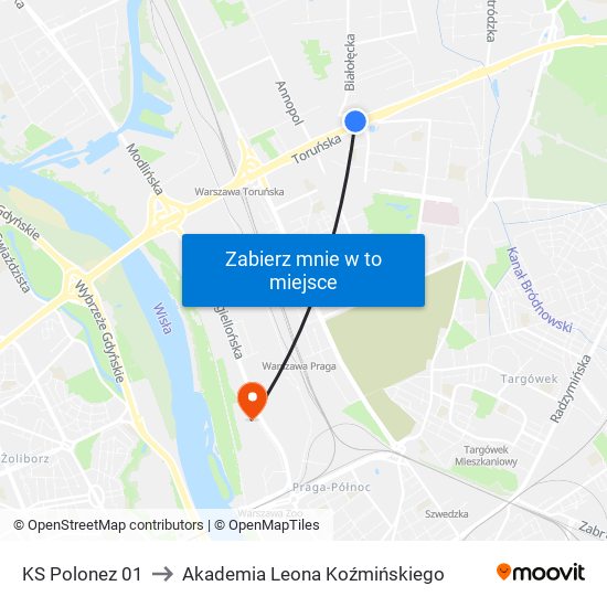 KS Polonez 01 to Akademia Leona Koźmińskiego map