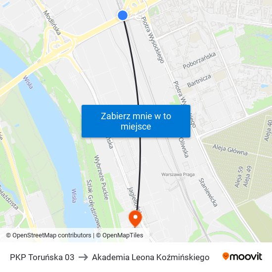 PKP Toruńska to Akademia Leona Koźmińskiego map