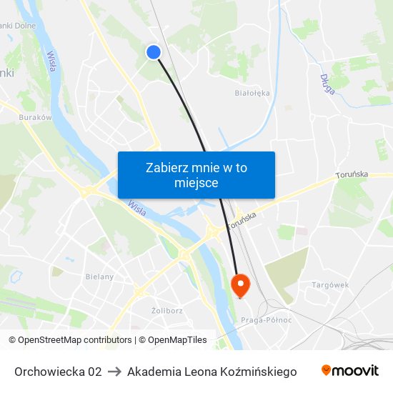 Orchowiecka 02 to Akademia Leona Koźmińskiego map