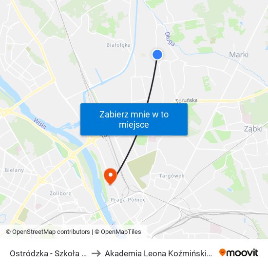 Ostródzka - Szkoła 01 to Akademia Leona Koźmińskiego map