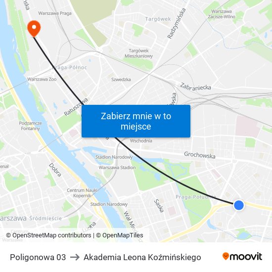 Poligonowa 03 to Akademia Leona Koźmińskiego map