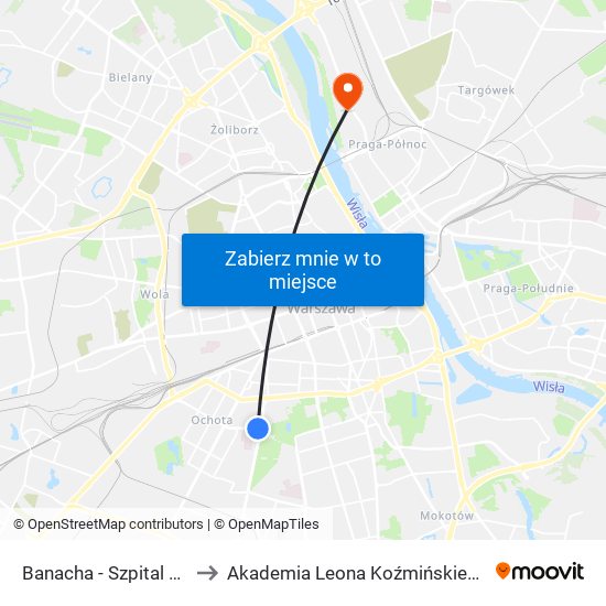 Banacha-Szpital to Akademia Leona Koźmińskiego map