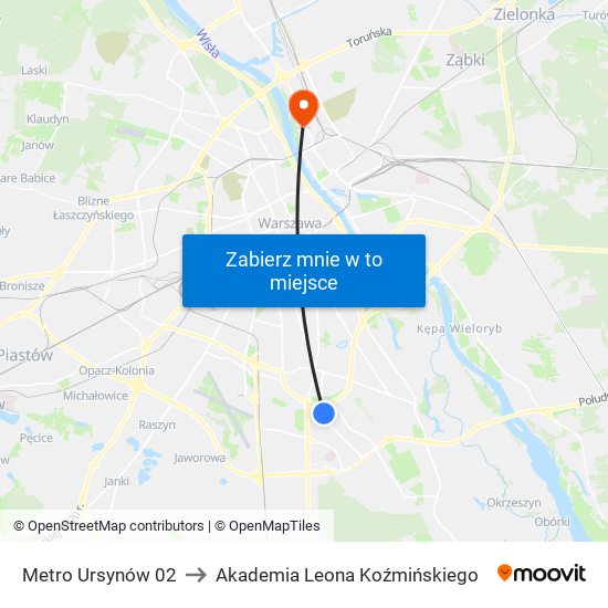 Metro Ursynów 02 to Akademia Leona Koźmińskiego map