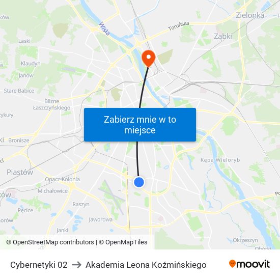 Cybernetyki 02 to Akademia Leona Koźmińskiego map