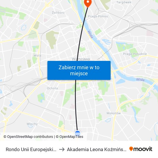 Rondo Unii Europejskiej 06 to Akademia Leona Koźmińskiego map