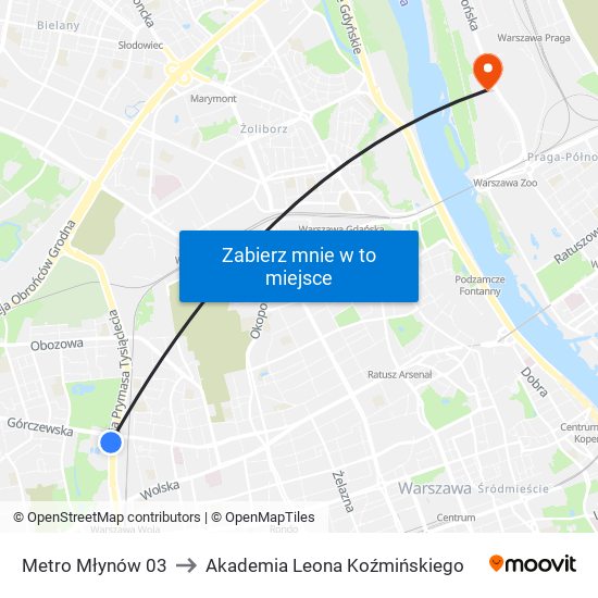 Metro Młynów 03 to Akademia Leona Koźmińskiego map