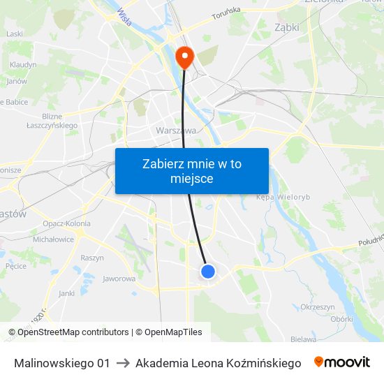 Malinowskiego 01 to Akademia Leona Koźmińskiego map