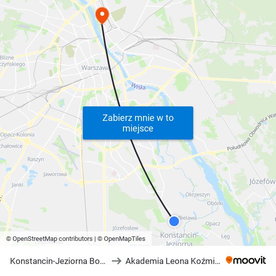 Konstancin-Jeziorna Borowa to Akademia Leona Koźmińskiego map