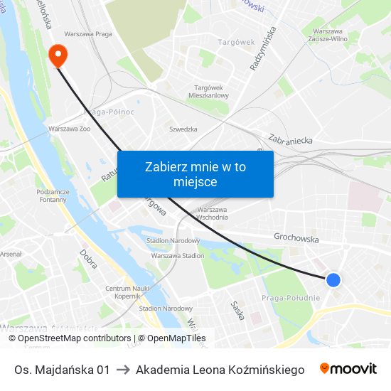 Os. Majdańska 01 to Akademia Leona Koźmińskiego map