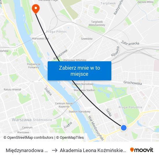 Międzynarodowa 01 to Akademia Leona Koźmińskiego map