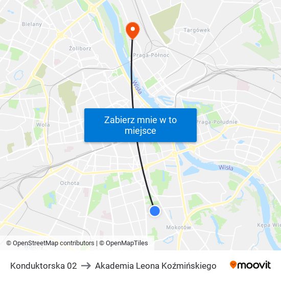 Konduktorska 02 to Akademia Leona Koźmińskiego map