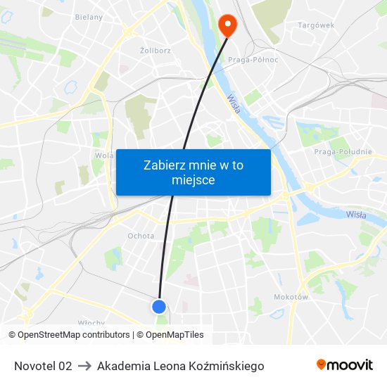 Novotel 02 to Akademia Leona Koźmińskiego map