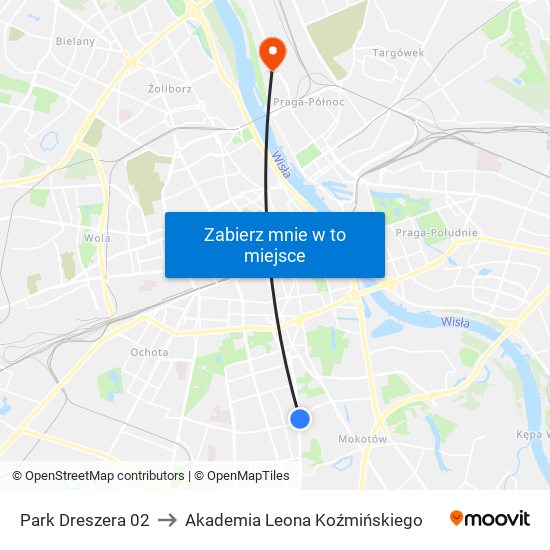 Park Dreszera to Akademia Leona Koźmińskiego map