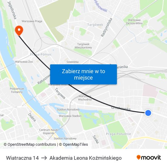 Wiatraczna 14 to Akademia Leona Koźmińskiego map