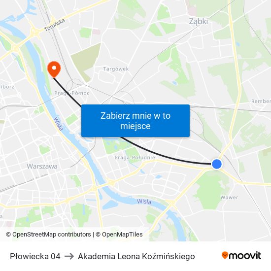 Płowiecka 04 to Akademia Leona Koźmińskiego map