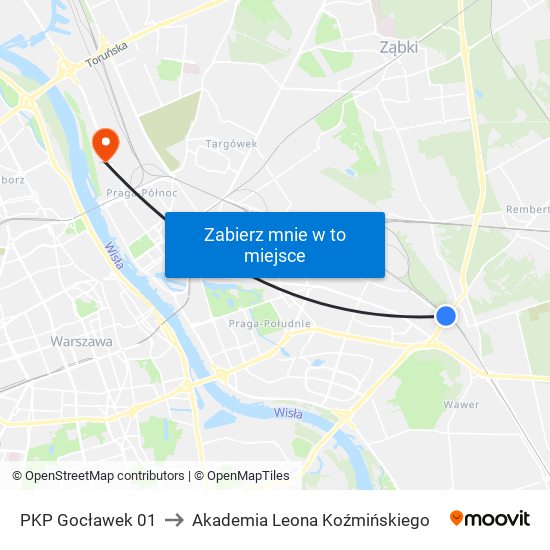 PKP Gocławek 01 to Akademia Leona Koźmińskiego map