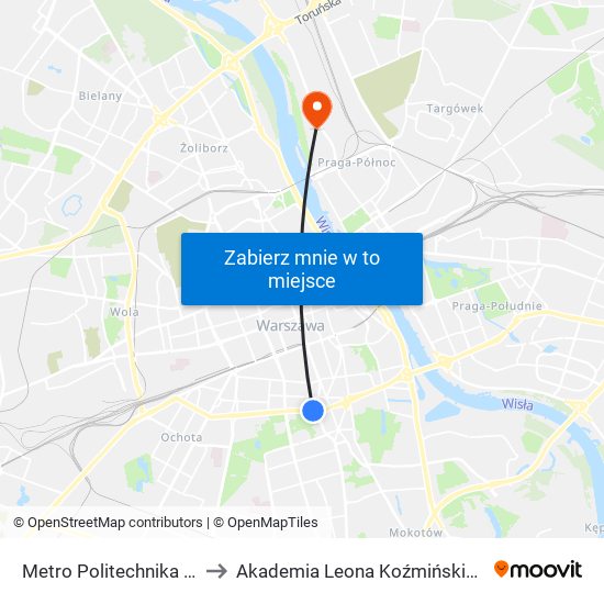 Metro Politechnika 02 to Akademia Leona Koźmińskiego map