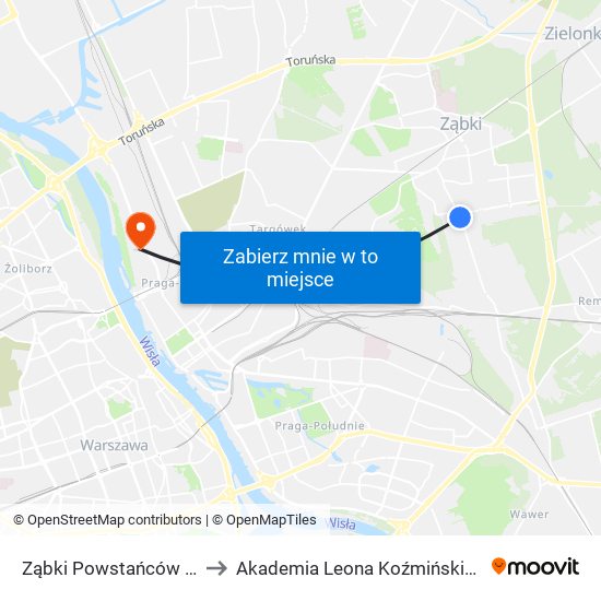 Ząbki Powstańców 01 to Akademia Leona Koźmińskiego map