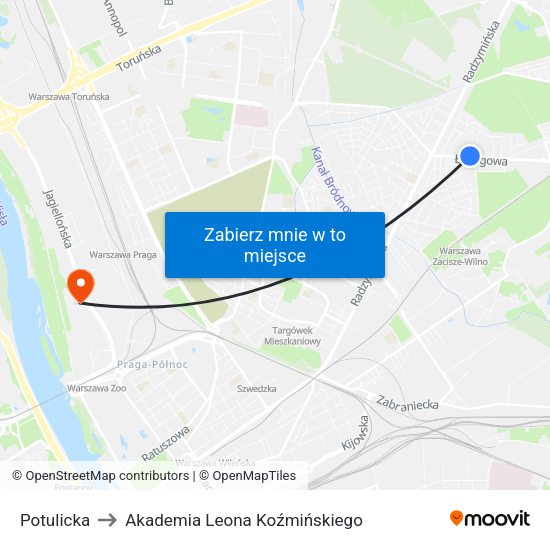 Potulicka to Akademia Leona Koźmińskiego map