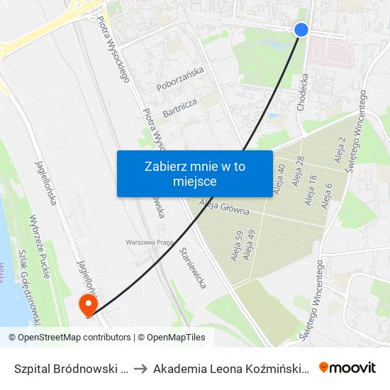 Szpital Bródnowski 01 to Akademia Leona Koźmińskiego map