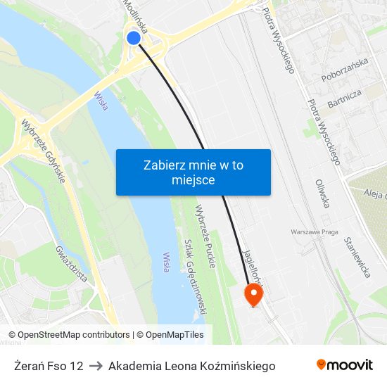 Żerań Fso to Akademia Leona Koźmińskiego map