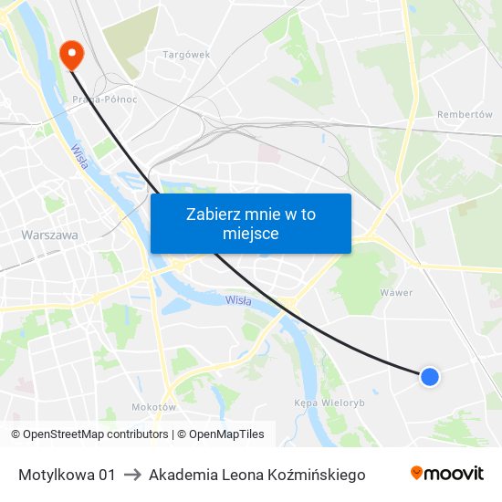 Motylkowa 01 to Akademia Leona Koźmińskiego map