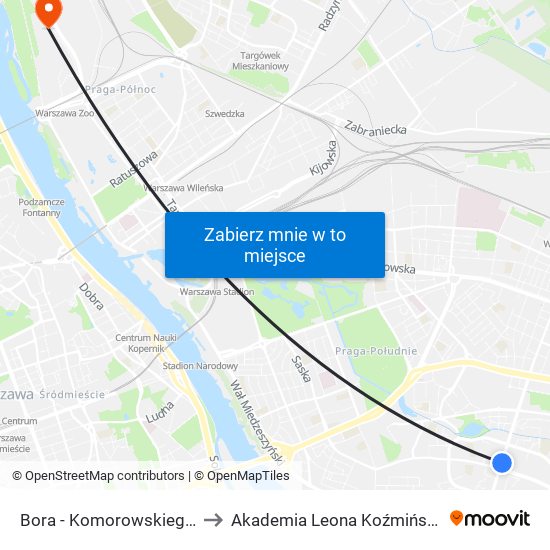 Bora - Komorowskiego 04 to Akademia Leona Koźmińskiego map