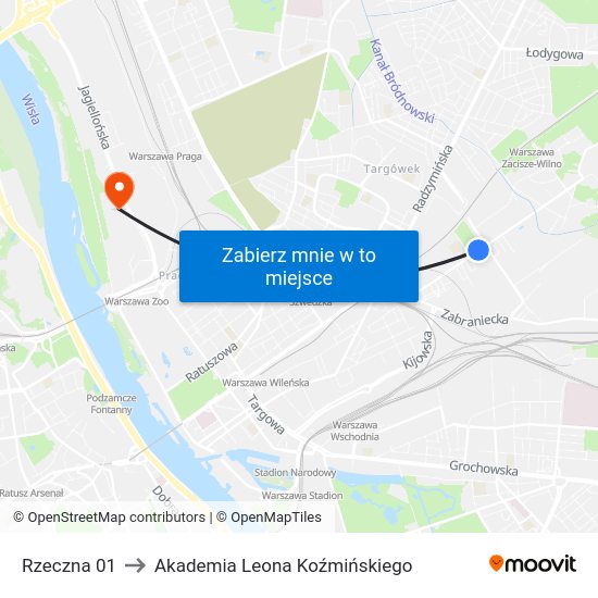 Rzeczna 01 to Akademia Leona Koźmińskiego map