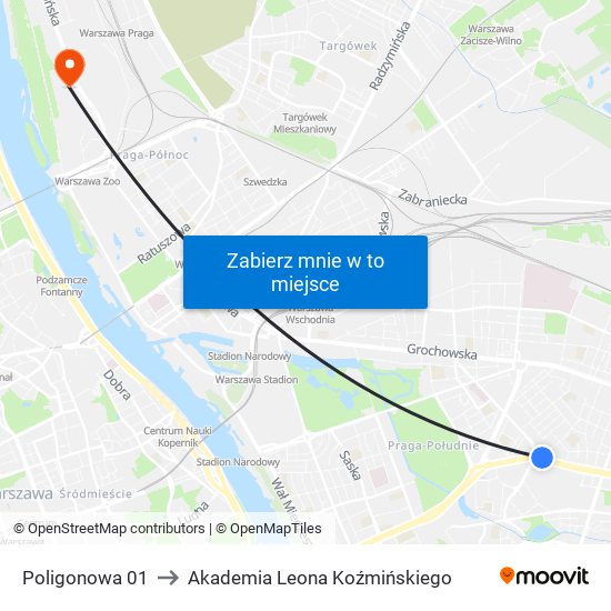 Poligonowa 01 to Akademia Leona Koźmińskiego map