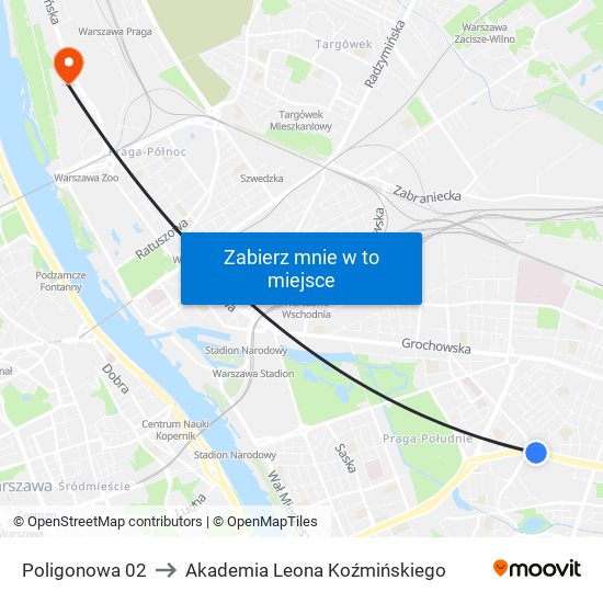 Poligonowa 02 to Akademia Leona Koźmińskiego map