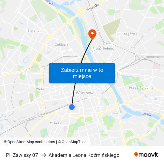 Pl. Zawiszy 07 to Akademia Leona Koźmińskiego map