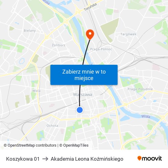 Koszykowa 01 to Akademia Leona Koźmińskiego map