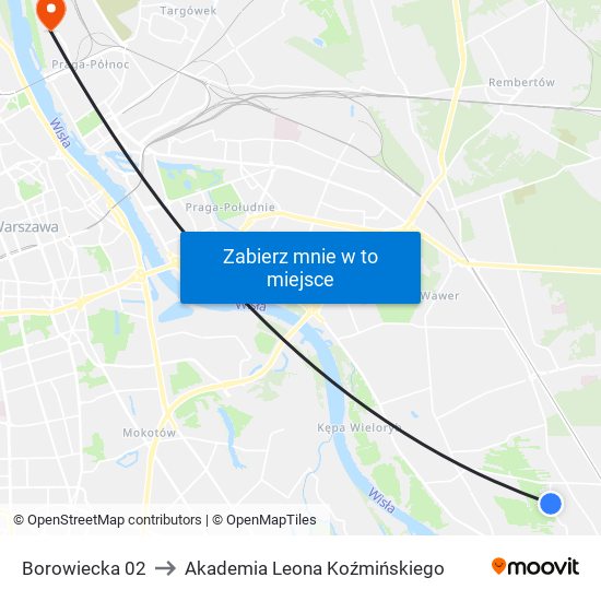 Borowiecka 02 to Akademia Leona Koźmińskiego map