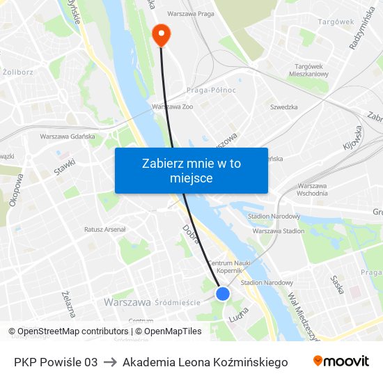 PKP Powiśle to Akademia Leona Koźmińskiego map