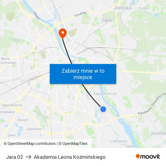 Jara to Akademia Leona Koźmińskiego map