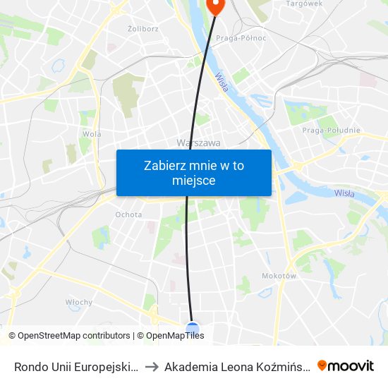 Rondo Unii Europejskiej 01 to Akademia Leona Koźmińskiego map