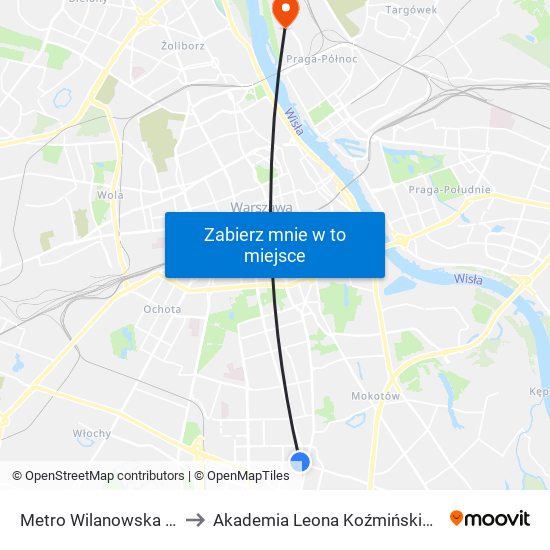 Metro Wilanowska 08 to Akademia Leona Koźmińskiego map