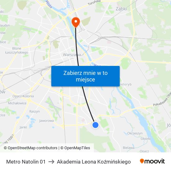 Metro Natolin 01 to Akademia Leona Koźmińskiego map