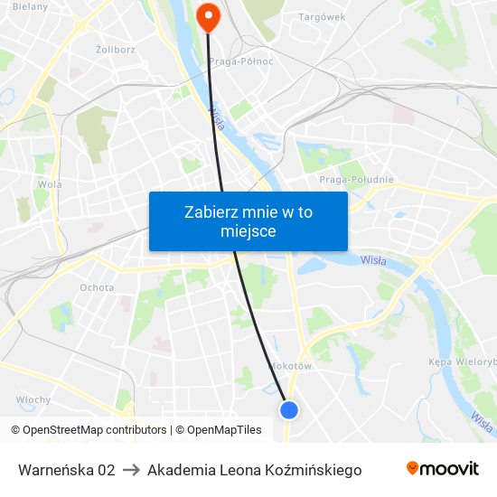 Warneńska 02 to Akademia Leona Koźmińskiego map