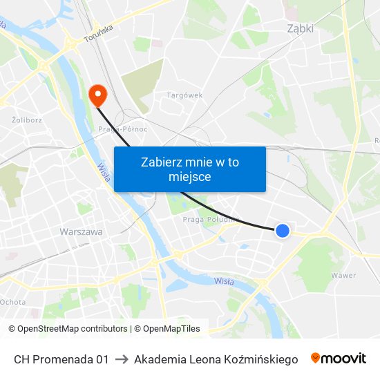 CH Promenada to Akademia Leona Koźmińskiego map